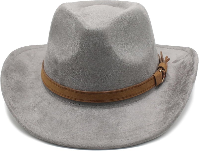 CCAKXCJJ Unisex Western Suede Cowboy Cowgirl Hat Classic Wide Brim Fedora Hat for Men &Women - Image 4